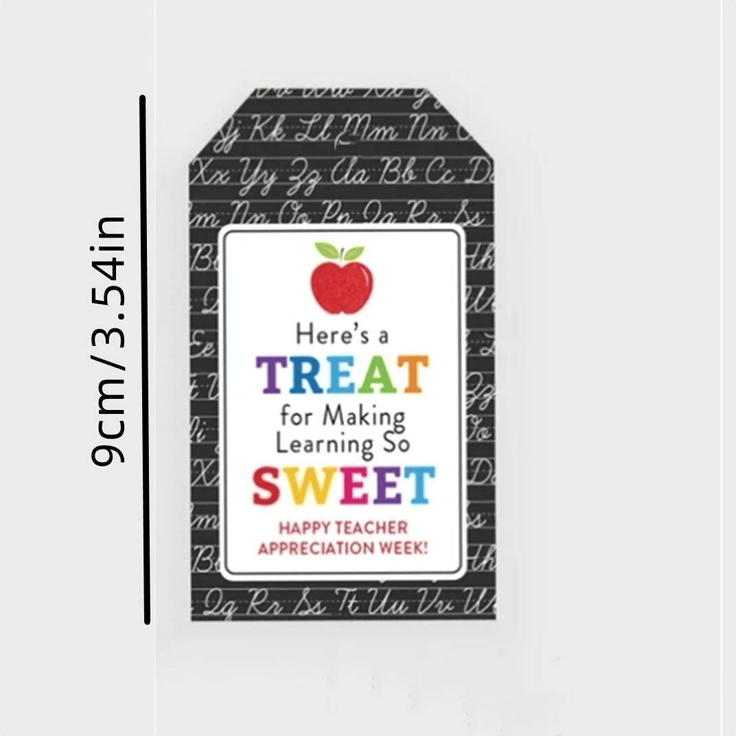 20 Pcs Happy Teacher Appreciation Week Gift Tags, Colorful Graffiti Font, Rainbow Letters, Blackboard Style, Apple Design