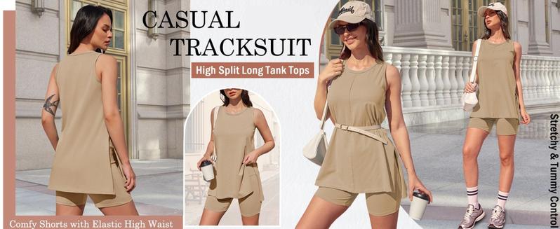 lmily Bela Women's Summer 2 Piece Outfits Sleeveless High Low Spilt Hem Tank Top Biker Shorts Sets Lounge Set Tracksuit