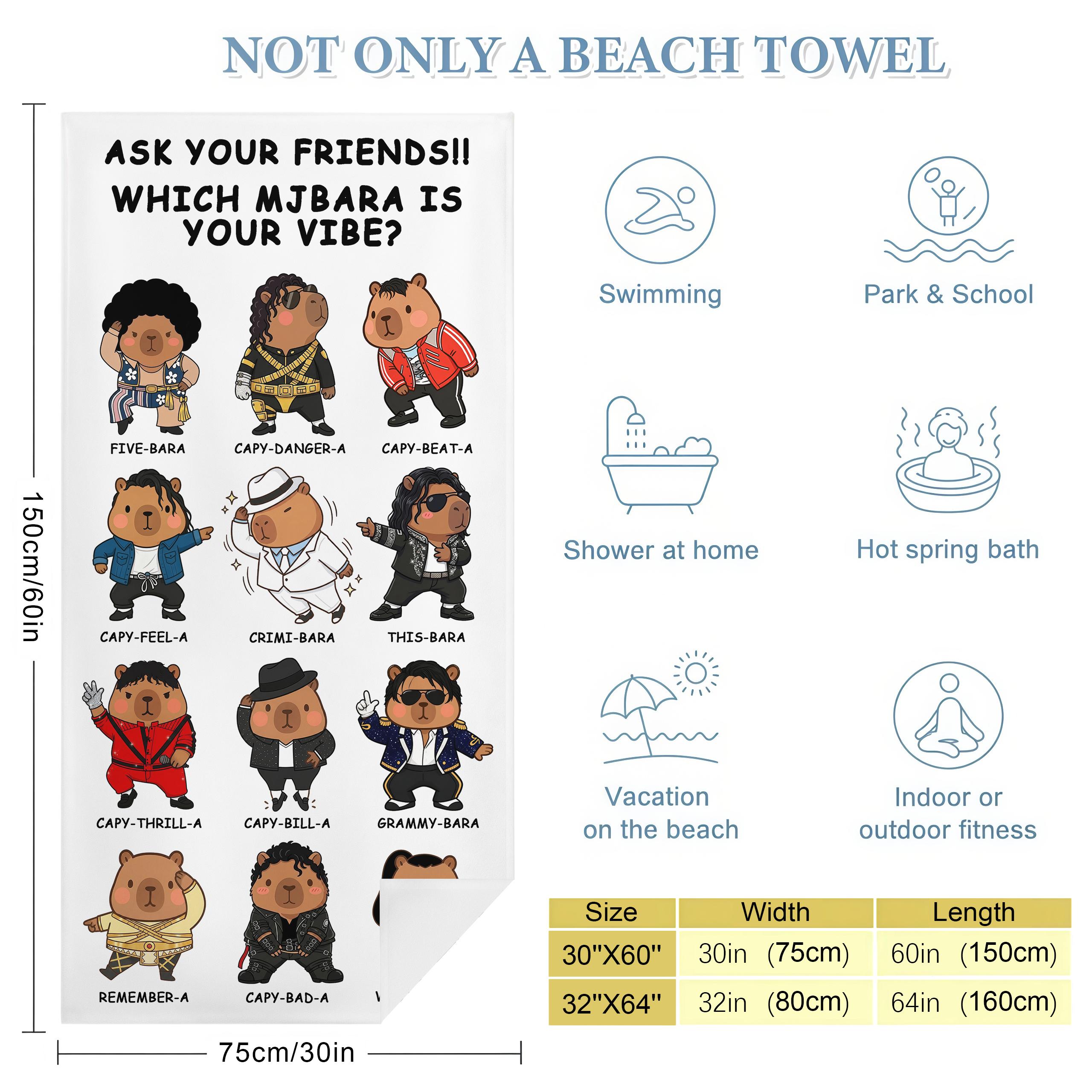 "Five-Bara to White-Black-A" Capybara MJ Costumes Art Beach Towel, Premium Large Oversized Towel, Great For Sunbathing, Picnics, and Animal Lovers