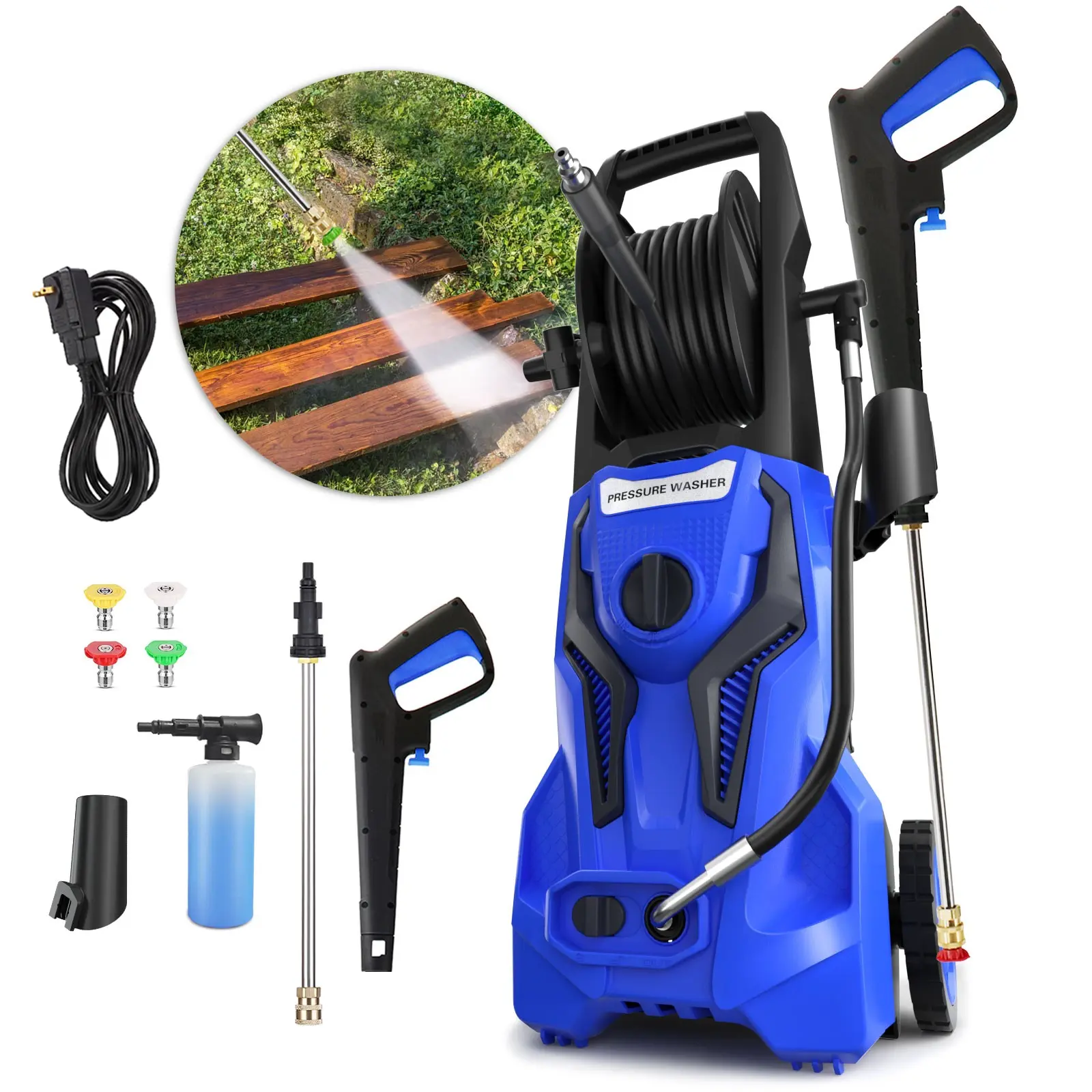 Electric Pressure Washer 3500PSI MAX 2.5GPM, Retractable Hose Reel, High-Pressure Multi-Surface Cleaning, Dirt, Grime Removal, with 4 Nozzle Tips, 500ML Foam Cannon, Stainless Steel Lance, Automatic Total Stop System for Car, Home Cleaning