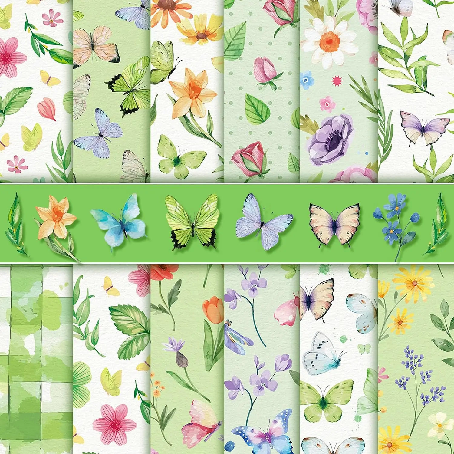 24 Sheets Double Sided Spring Scrapbook Paper 12x12 Flower  Paper Butterfly Spring Green Craft Decorative Cardstock for Card Making Scrapbooking Supplies