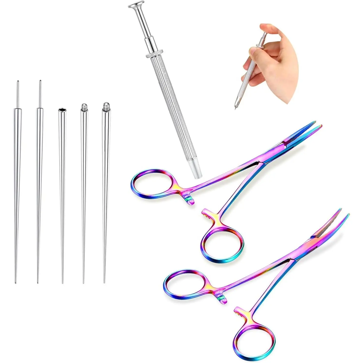 Piercing Taper Pliers Ball Grabber Tool for Changing Jewelry | Curved and Straight Forceps Stainless Steel 14G 16G 18G Flat Back Earrings Insertion Tool Body Piercing Kit for Ear Nose Lip