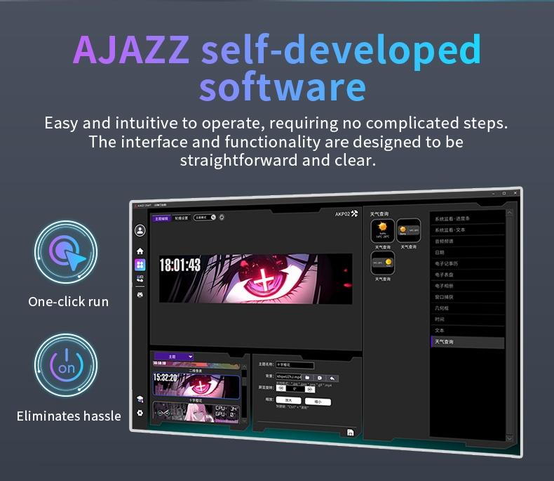 AKP02 DIY computer secondary screen 9.2-inch USB interface AJAZZ computer display screen does not occupy graphics card resources, visualizes themes, edits dynamic backgrounds, computer office assistant desktop artifact, suitable for multiple scenarios