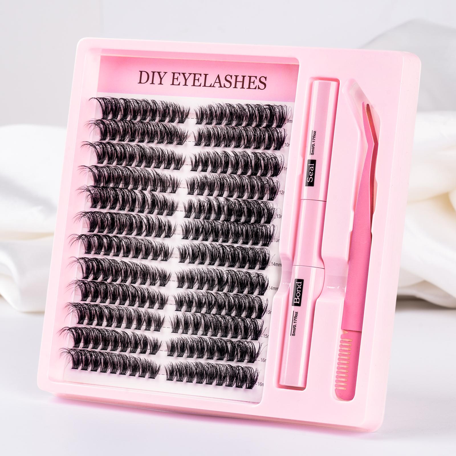 80D Eyelash Growth Kit, Independent Lashes with Dual Glue Tweezers, D Curl Mixed Lengths, Non-Toxic, Easy Application, Perfect for Home Makeup