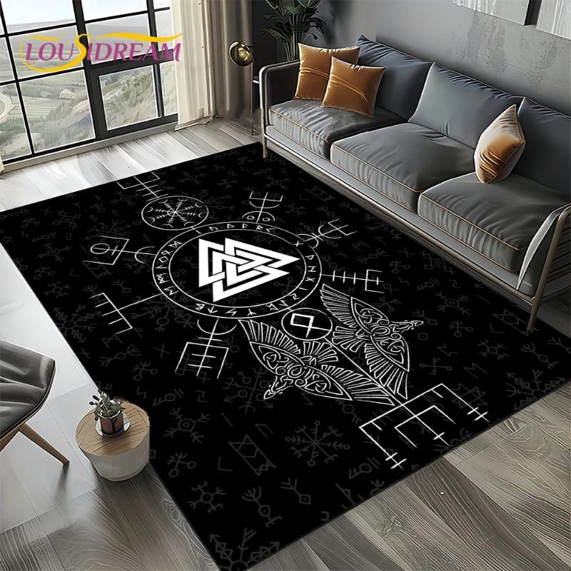Valkyrie Viking Axe Flannel Area Rug - Norse Rune Mythology Print Soft Mat for Living Room & Game Room, Non-Slip Warrior Home Decor #ValkyrieRug #VikingAxeMat #NorseMythologyDecor #RuneCarpet #NonSlipFlannelRug