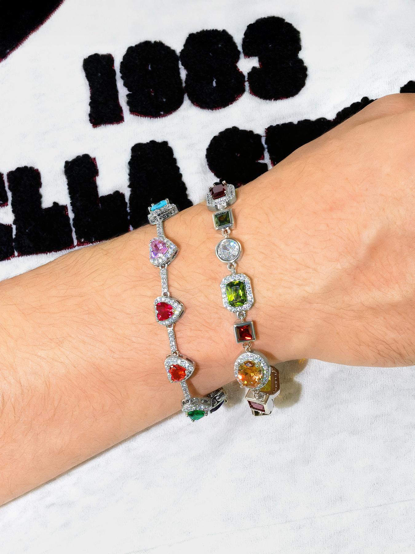 Icedchics 2pcs Gemstone Bracelet Set, Adjustable Heart Design, Perfect Valentine's Day Gift, Unisex Street Style Hand Chain, Heart Shaped Bracelet