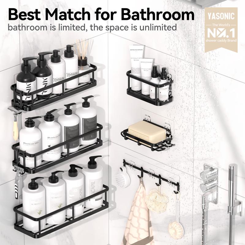 YASONIC  Bathroom Accessories Storage Rack Set, 5/6 Counts/set Wall Mounted Shower Shelves,  Punch Free Storage Organizer for Home Bathroom，shower Organizer