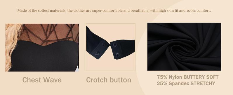 Women's Double Lined Slimming Bodysuit - Mock Neck, Sheer Mesh Long Sleeve Top for a Flattering Look