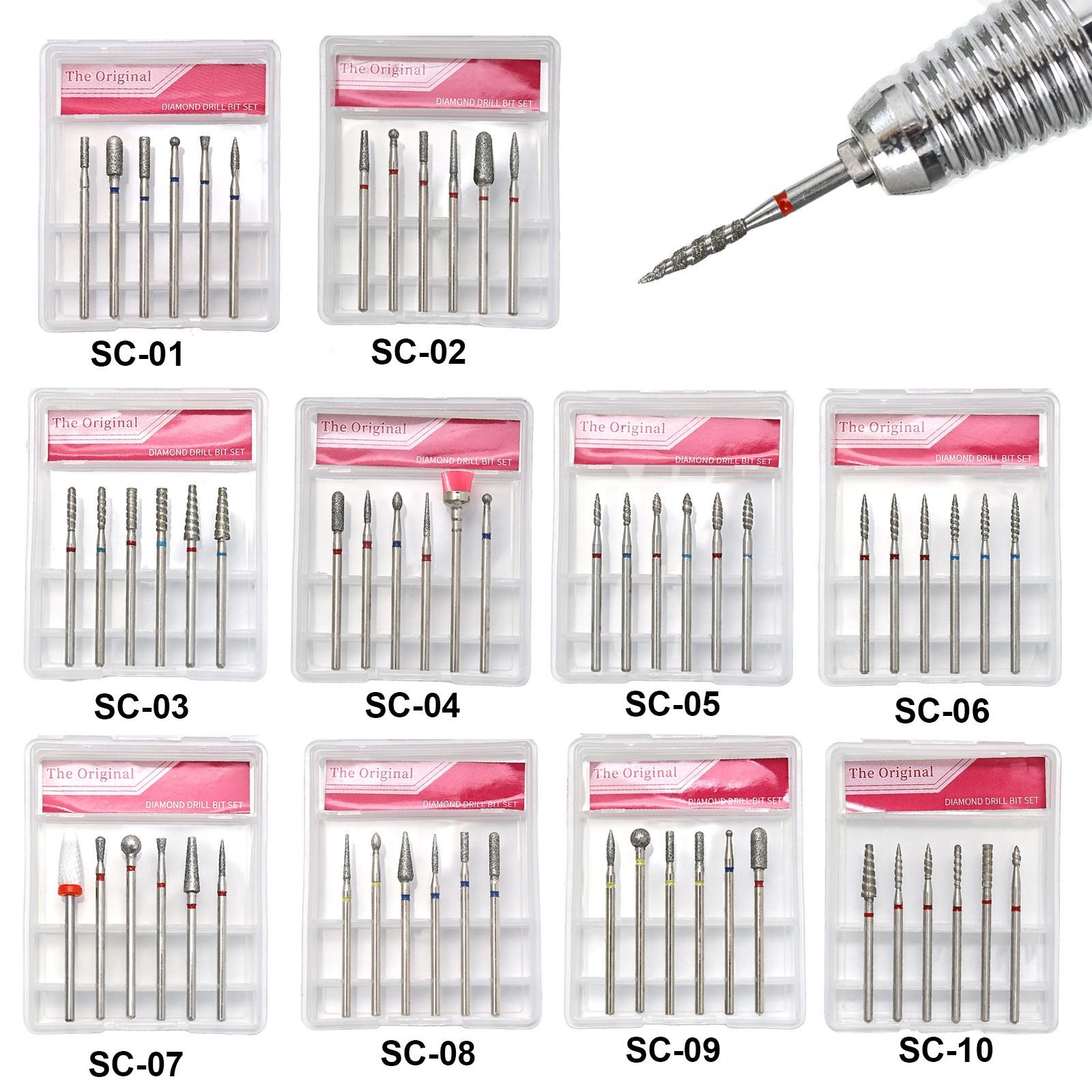 6Pcs/set Nail Drill Bits Set Nail Bits For Nail Drill Professional Diamond Drill Bit Set Electric Cuticle Rotary Manicure Nail Drill Bits Pedicure Grinding Head Sander Tools For Acrylic Gel Nails Home Salon Diy Manicure