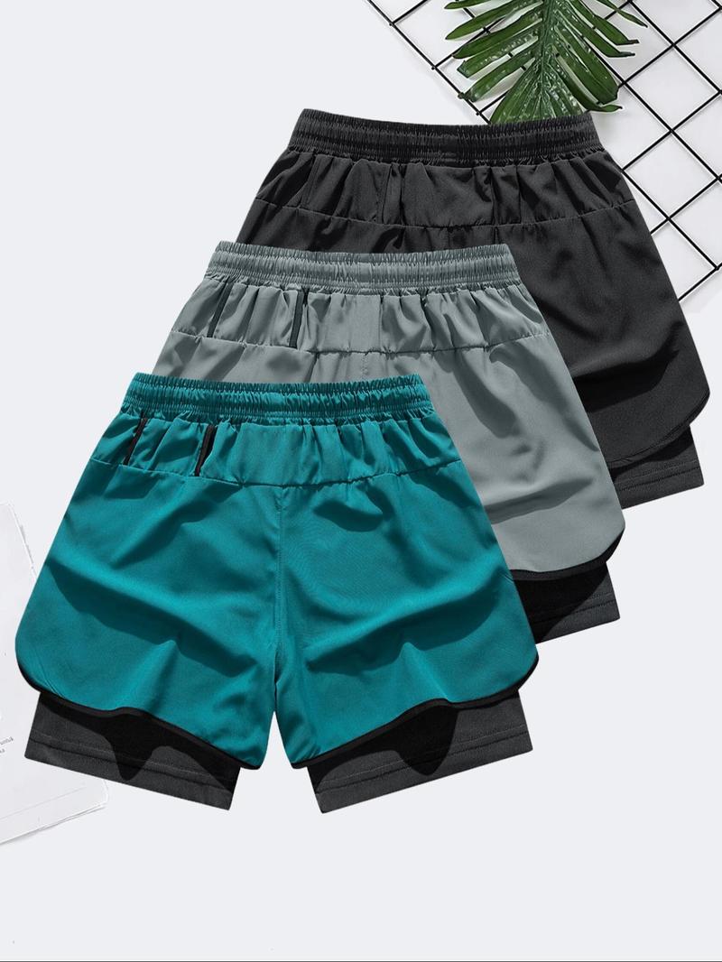 Men's Letter & Bull Head Print 2 in 1 Double Layer Drawstring Waist Gym Shorts, Regular Fit Casual Comfortable Breathable Quick Drying Anti Exposure Pocket Shorts for Gym Workout Running, Men's Bottoms for Summer