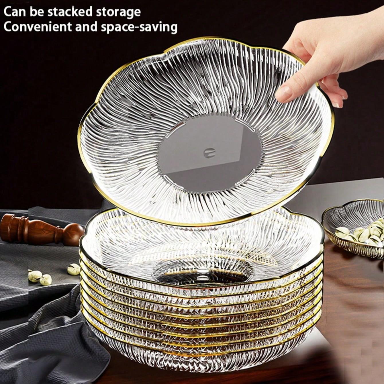 10pcs Plastic Plates with Golden Edges, Easy to Clean Reusable Dessert Snack Fruit Bread Hot Dog Steak Plates