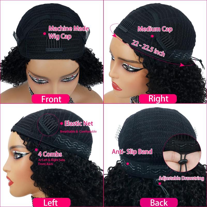 10s Install Wig [3 In 1 Half Wig] Kinky Curly Half Wig Human Hair 180 Density 3 In 1 Drawstring Seamless Flip Half Wigs Wear Go Glueless Wigs Human Hair 18 Inch Curly Half Wig for Women Drawstring Headband Wig Beginner Friendly