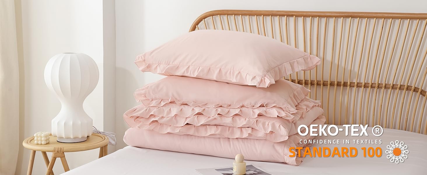 Blush Pink Comforter Set King – Soft Microfiber, Lightweight All Season Bedding, Ruffle, Breathable Set with 2 Pillow Shams, Machine Washable