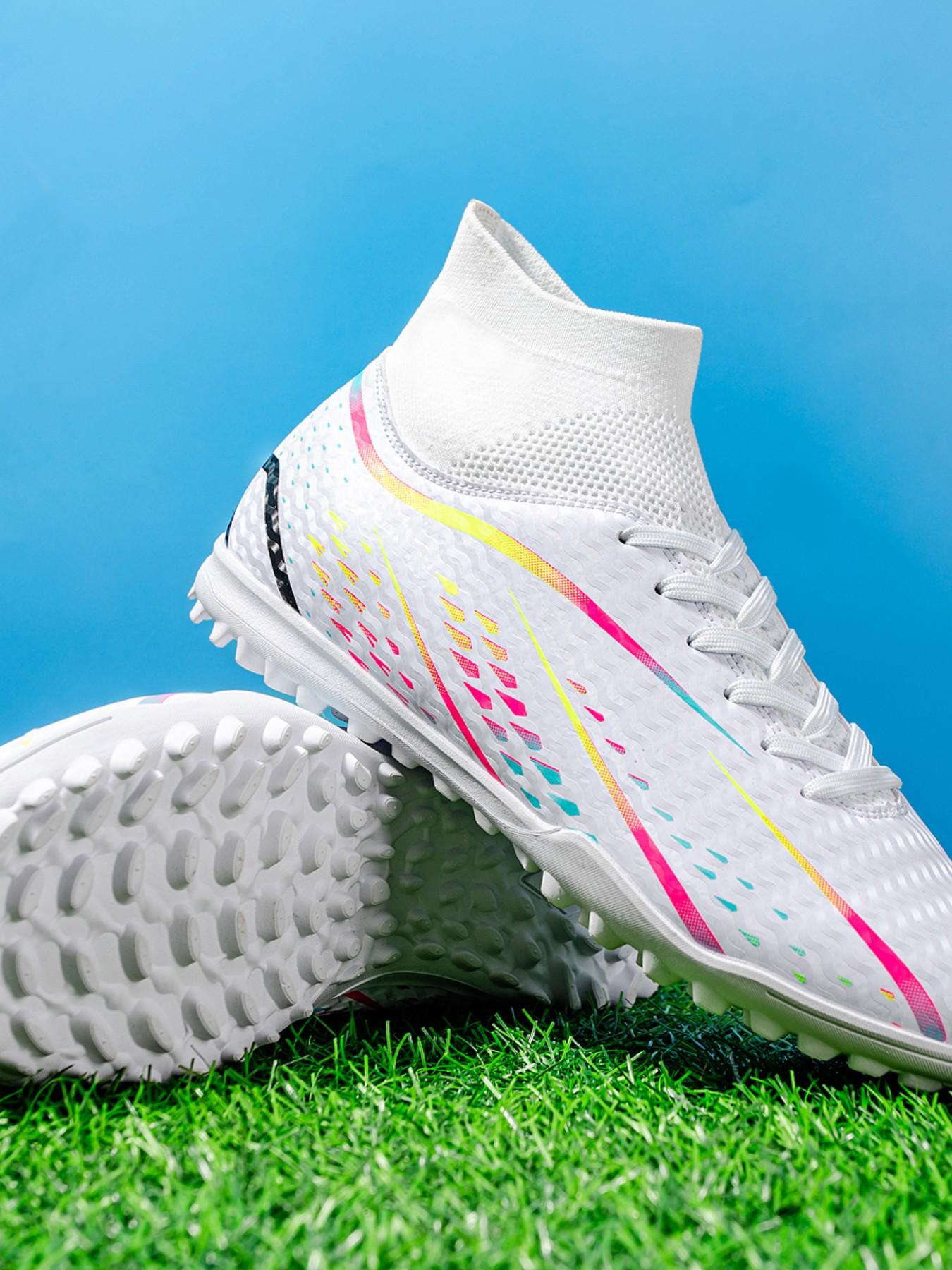 Men's Football Shoes TF Studs, Outdoor Sports Cleats, Durable Anti-Slip, Superior Grip, Ankle Protection, Rubber Sole, All-Season Use