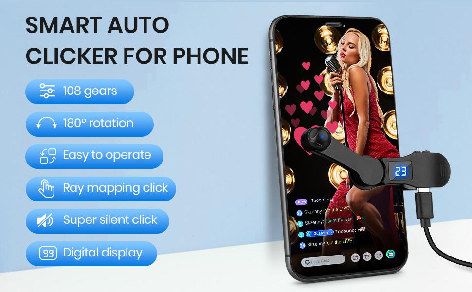 Smart Automatic Screen Clicker Device, USB Powered Simulate Finger Continuous Clicker, Adjustable Speed Physical Clicker for Games, Live Likes, Reward Tasks, Fall & Christmas Gift