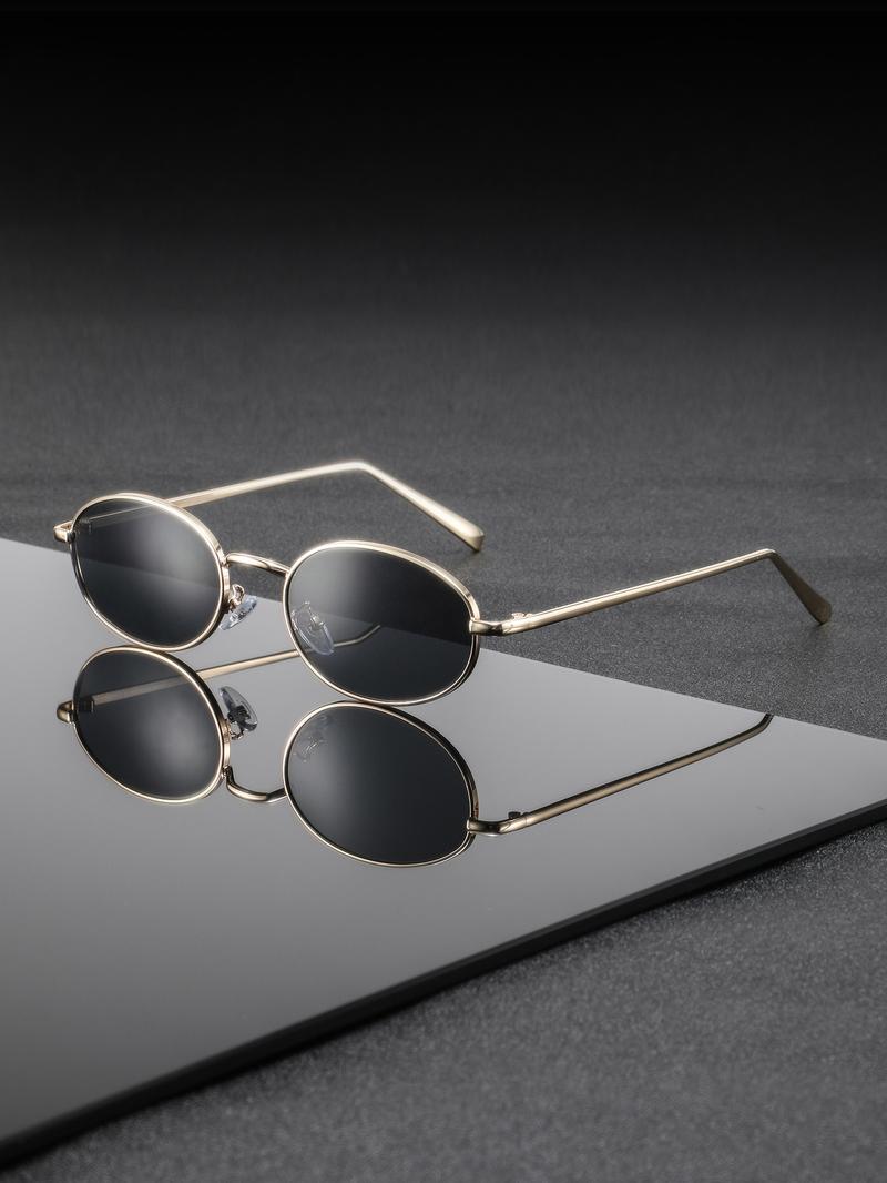 Men's Metal Oval Frame Trendy Fashion Retro Casual Glasses, Slim Design, Perfect for Daily Gatherings, Street Photography, Stylish