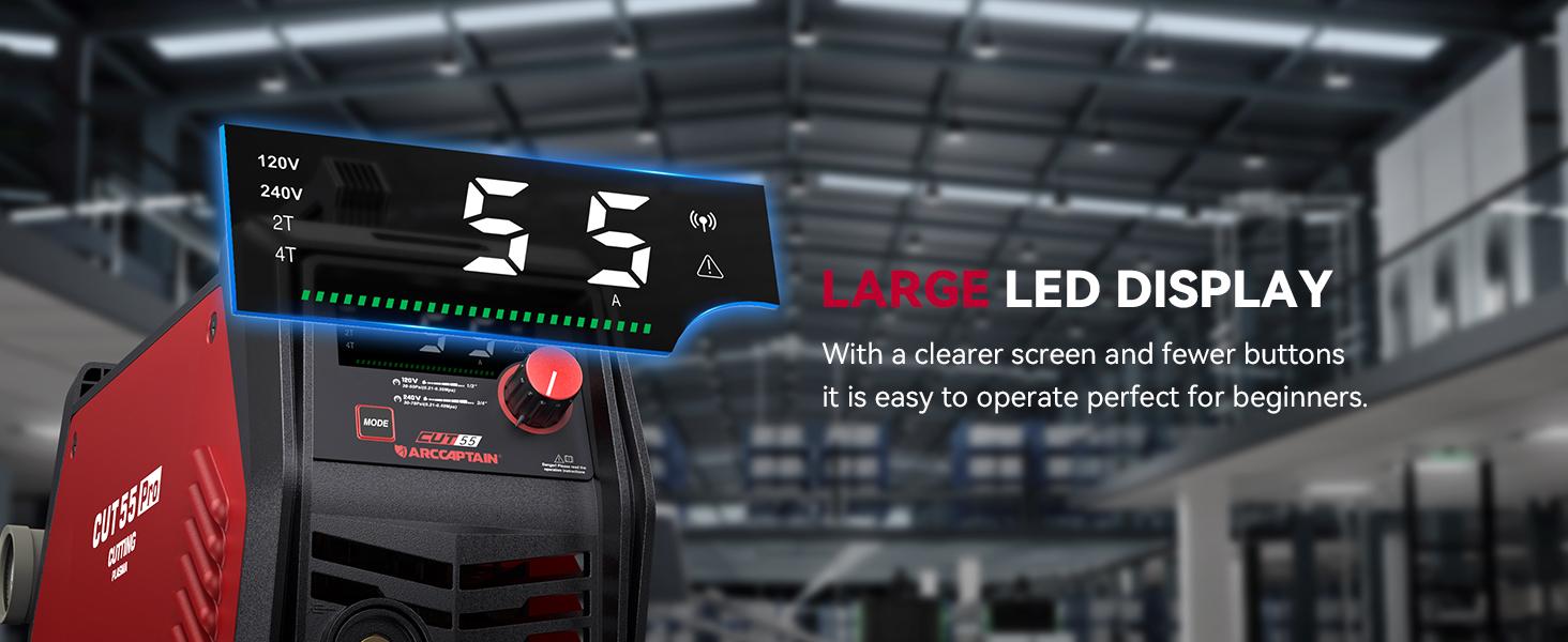 ARCCAPTAIN CUT55 Pro Plasma Cutter APP Control 55 Amp Non-Touch Pilot Arc 120V/240V Dual Voltage Large LED Display 2T/4T 3/4 Inch Cut DC Inverter IGBT High-Frequency Plasma Cutter for Stainless Steel Aluminum Iron Fabrication