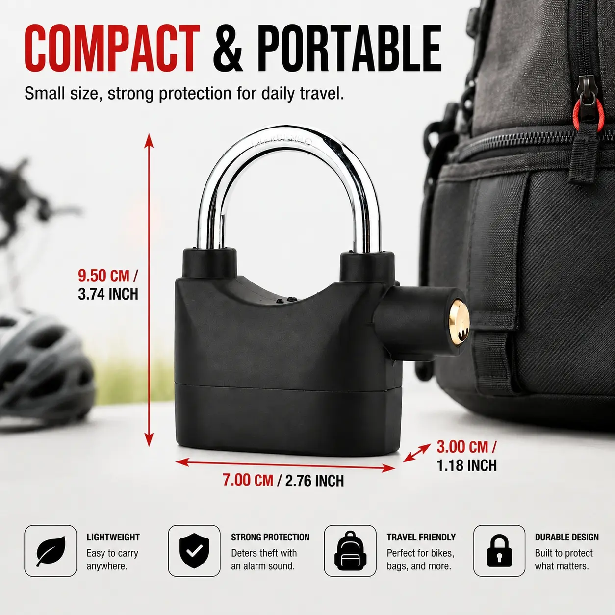 110dB Loud Alarm Padlock with 3 Keys, Outdoor Stainless Steel Door Lock, High-Security Hanging Lock for Garage Doors, Fence Gates, Tool Boxes and Storage Units