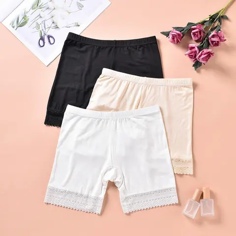 Women's Contrast Floral Lace Trim Elastic Waist Safety Pants, Summer Outfits 2024, Casual Comfy Breathable Non-marking Panties, Ladies 2/3-piece Short Leggings Underwear Set, Breathable Lightweight Undies