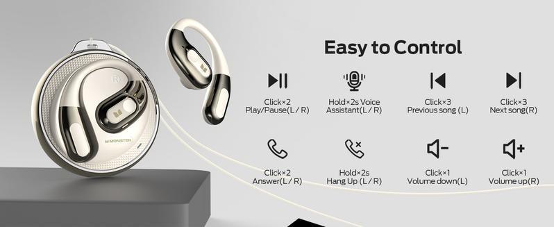 Monster AC330 Open-Ear Wireless Earbuds – Bluetooth 5.4 Headphones with Crystal-Clear Calls, 24H Playtime, Type-C Charging, Stylish Rotating Case with Lanyard, IPX5 Waterproof, Secure Fit for Sports & Daily Use
