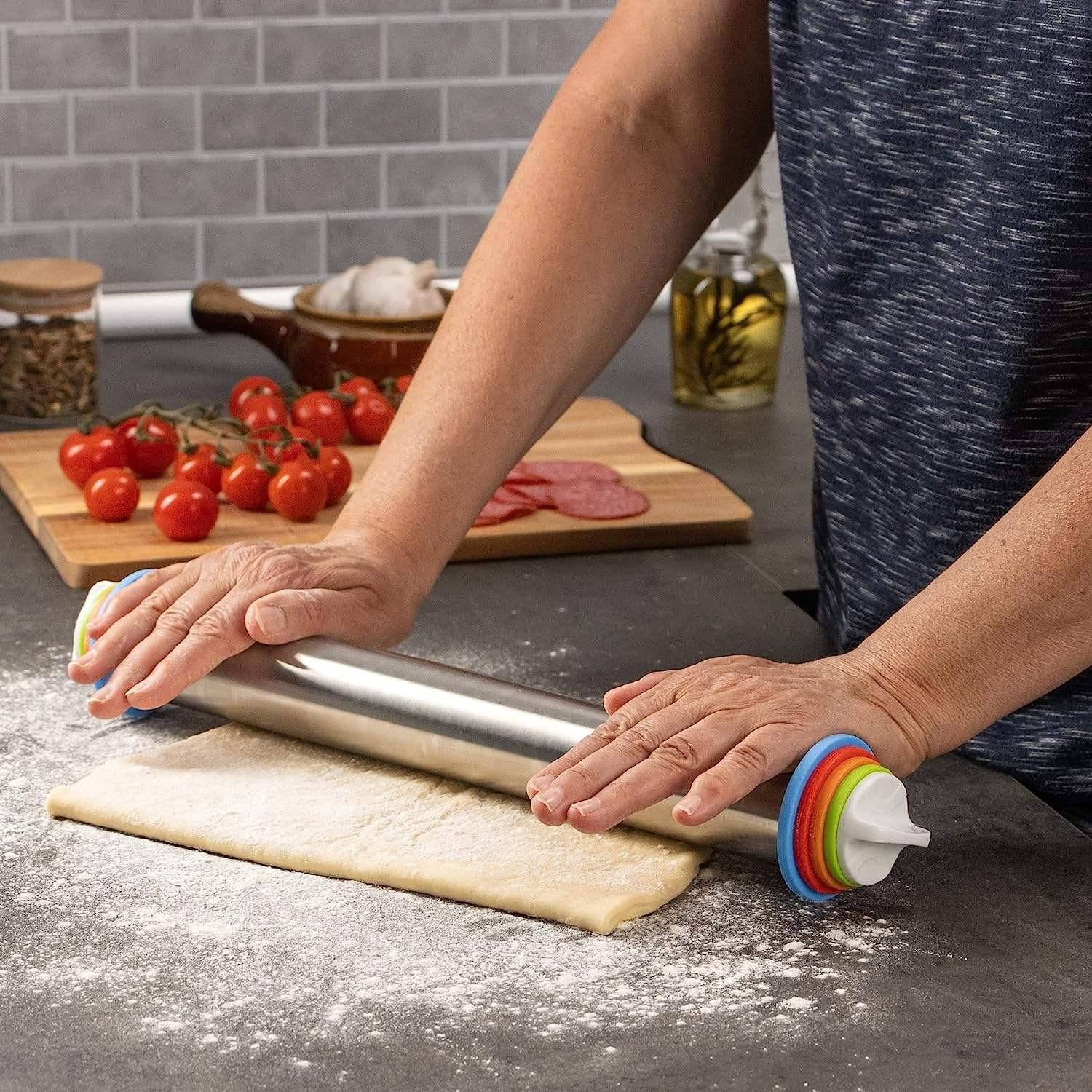 Adjustable Thickness Ring Rolling Pin for Baking Pizza Pie Kitchen Essential Tool, Zelkova Schneideriana Harvested in China