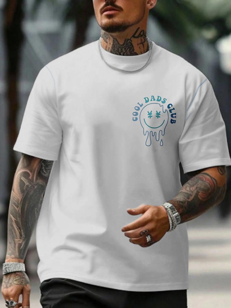 Men's Regular Fit Cool Dads Club Figure Print Round Neck Tee, Casual Short Sleeve Crew Neck T-shirt for Daily Wear, Fashion Men's Top for All Seasons, Tropical, Casual Style Tee