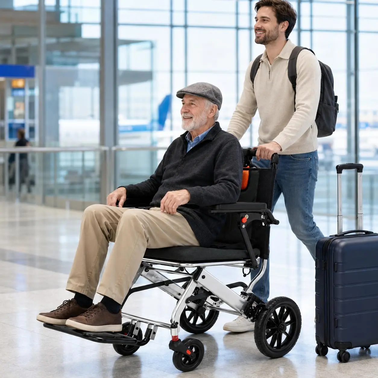 Lightweight Wheelchair - Aviation Aluminum Wide Frame Shock Absorbing 16in Seat 10in PVC Rear Wheels US Standard Dark Blue