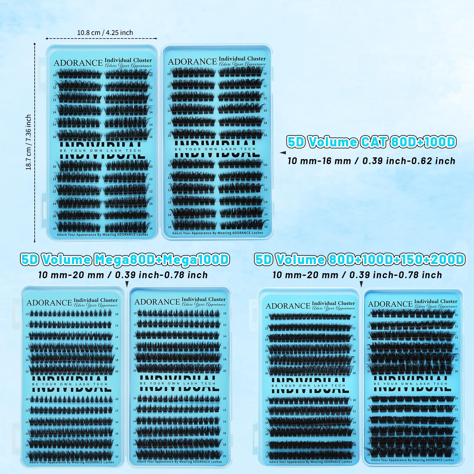 ADORANCE Lash Clusters Mixed Length, 408/359/472 PCS D Curl Volume Individual Lashes, Fluffy Wispy Cluster Eyelash Extensions for DIY Application