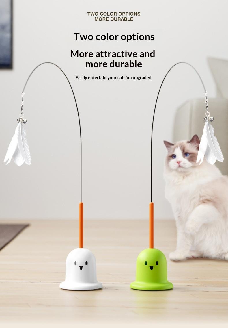 Interactive Suction Cup Cat Feather Wand with Bell, Self-Entertaining Toy for Cats