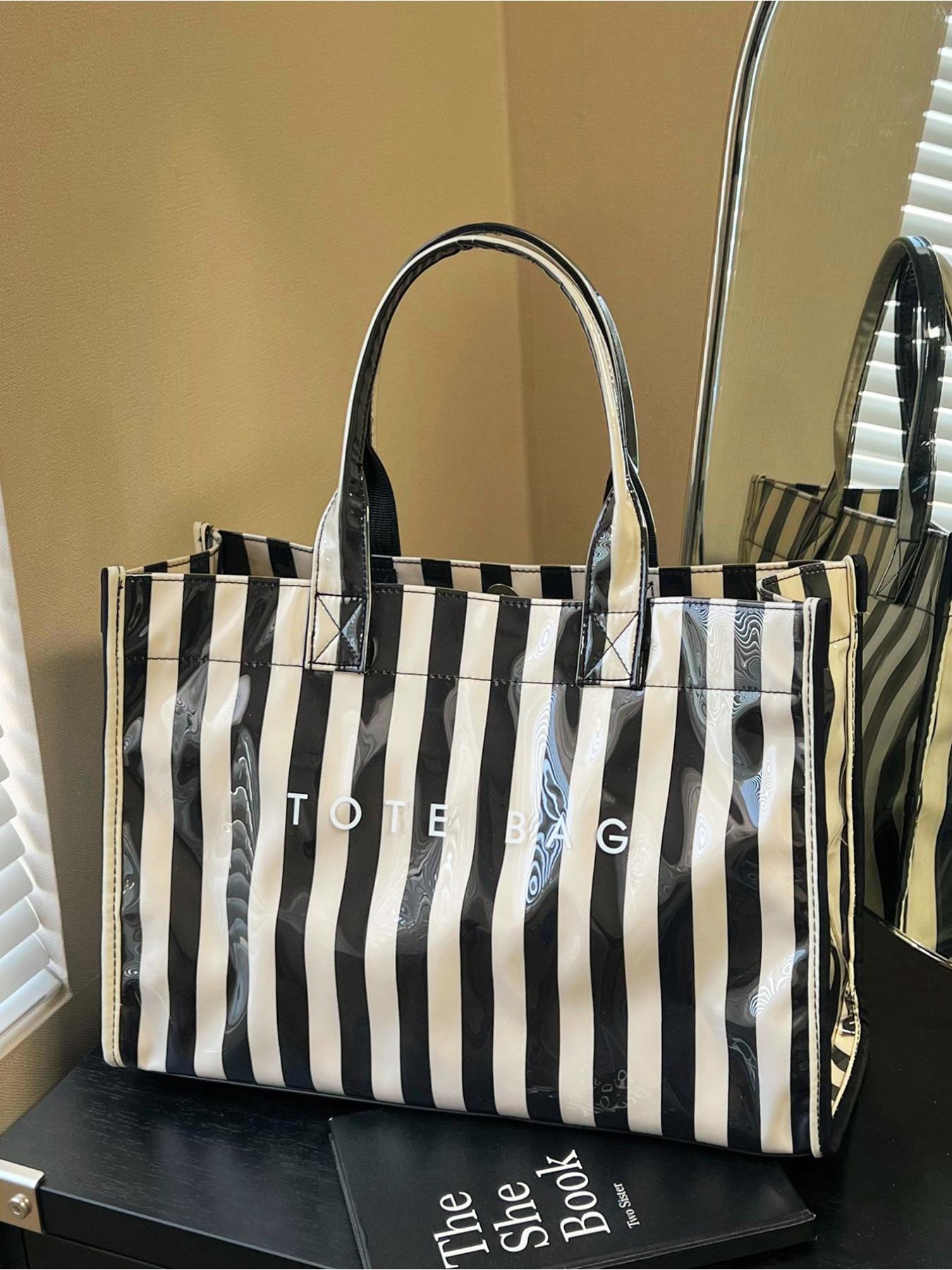 Fashion Multi Color Striped Women Tote Bag Minimalist Style PVC Shoulder Bag Daily Commute Shopping All Match Ladies Handbag For Work Daily Travel Shopping