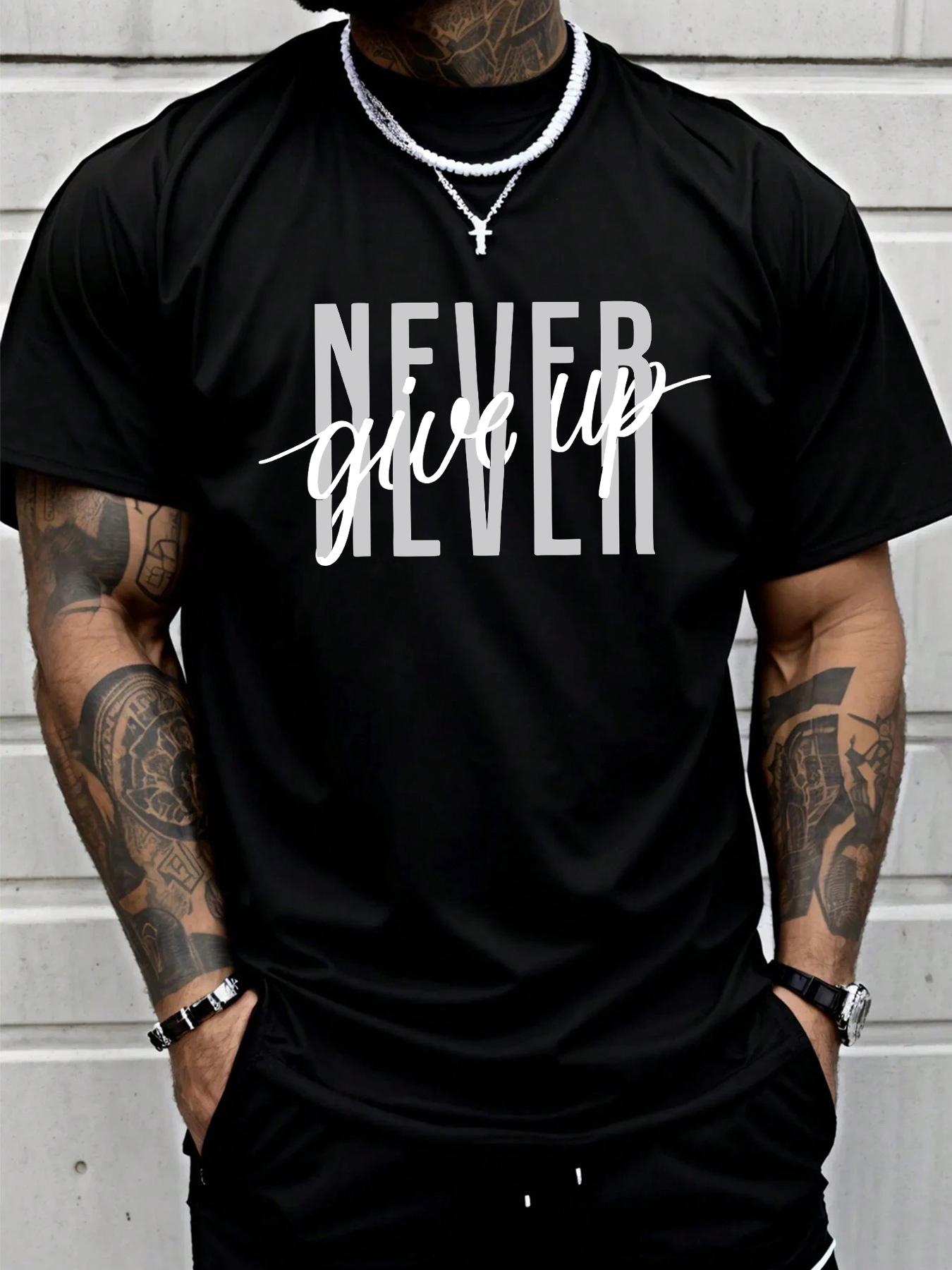 Men's Loose Stretch Letter Print Round Neck Drop Shoulder Tee, Casual Stylish Short Sleeve Crew Neck T-shirt for Summer, Fashion Men's Top for Daily Wear