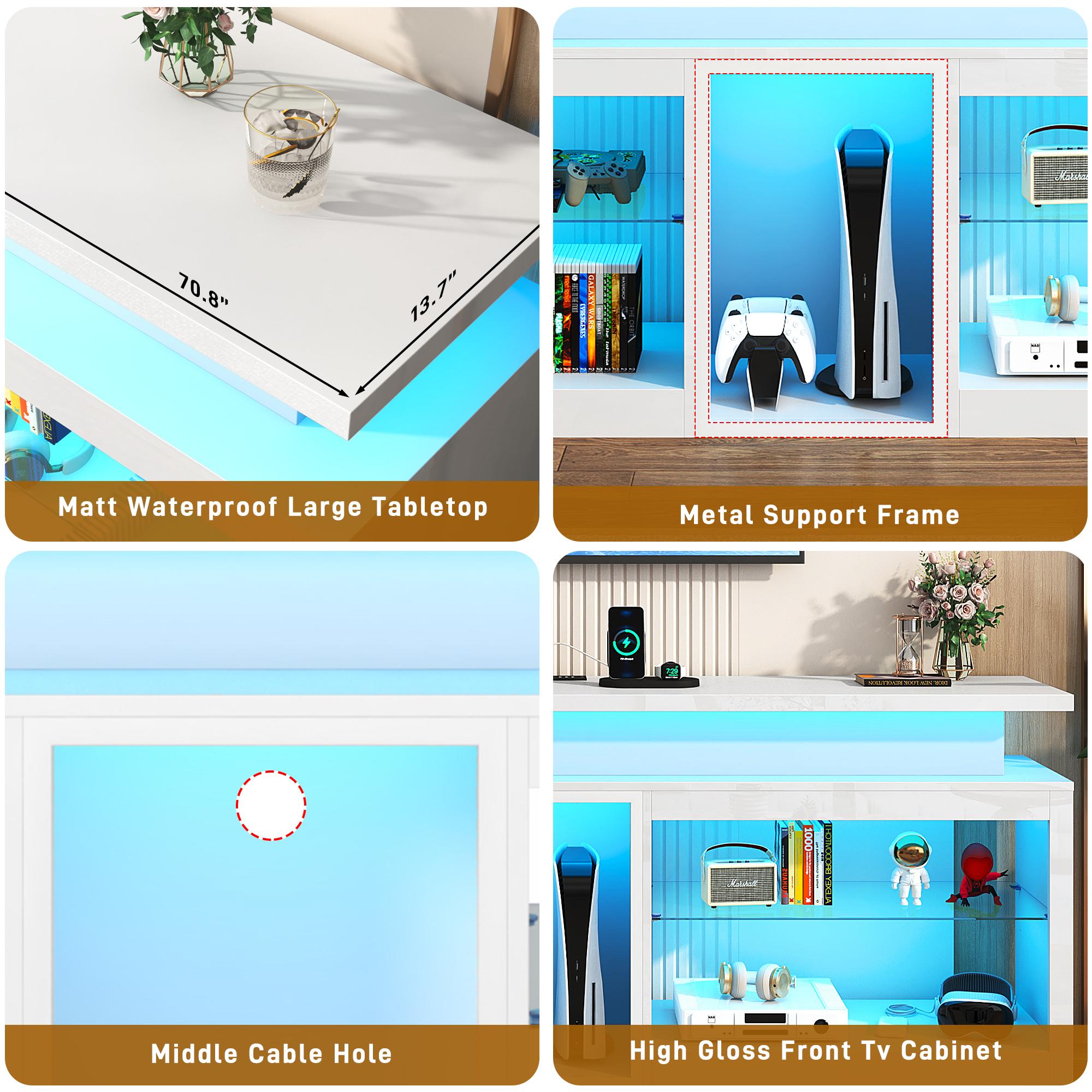 71"/80.7" LED TV Stand with Power Outlet,60-Colors LED Lights For 65 70 80 90 in TV,High Gloss Gaming Entertainment Center w/Adjustable Shelves,TV Console with Modern Design for Living Room Bedroom (Black/White) 71"/80.7" LED TV Stand with Power Outlet,60-Colors LED Lights For 65 70 80 90 in TV,High Gloss Gaming Entertainment Center w/Adjustable Shelves,TV Console with Modern Design for Living Room Bedroom (Black/White)