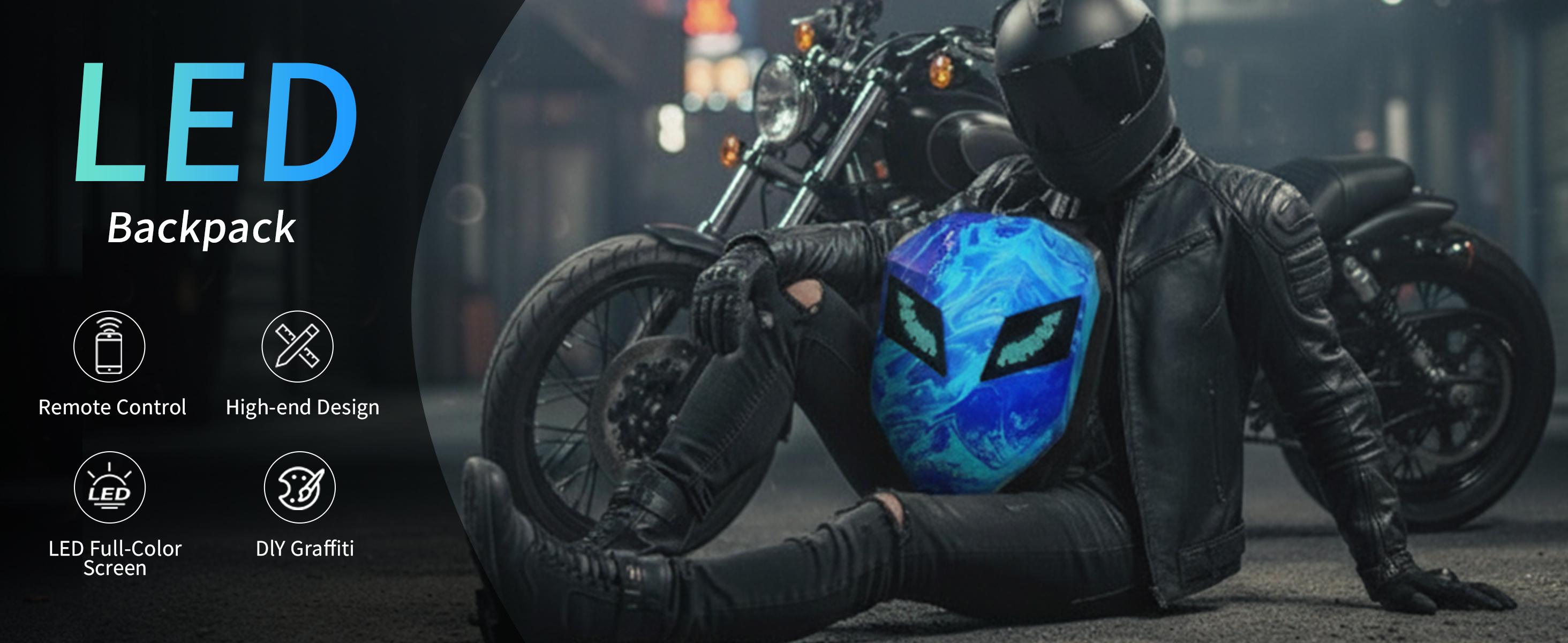 19" LED Motorcycle Backpack, Waterproof Hard Case Bag Animated Digital Laptop Backpack with ProgrammableMoving Eyes, DlY Backpack for Cycling,Perfect Gift Stylish Daypack backpack backpacks for women backpacks for men backpacks for school 19" LED Motorcycle Backpack, Waterproof Hard Case Bag Animated Digital Laptop Backpack with ProgrammableMoving Eyes, DlY Backpack for Cycling,Perfect Gift Stylish Daypack backpack backpacks for women backpacks for men backpacks for school