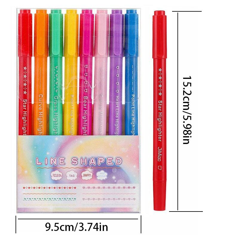 8pcs Dual-Head Multi-Functional Fluorescent Markers, Curve Roller Flower Design, Student DIY Journal Pens, Daily Use Stationery