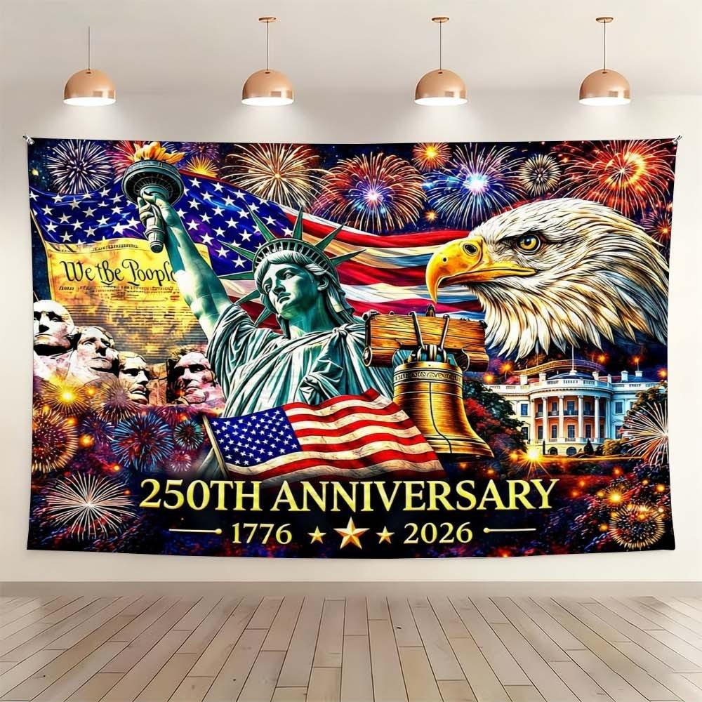 1PC Independence Day Celebration Wall Hanging Fabric for Home Decoration Vibrant Tapestry for Living Room Bedroom Festive Atmosphere Booster for Gatherings and Celebrations 250th Anniversary