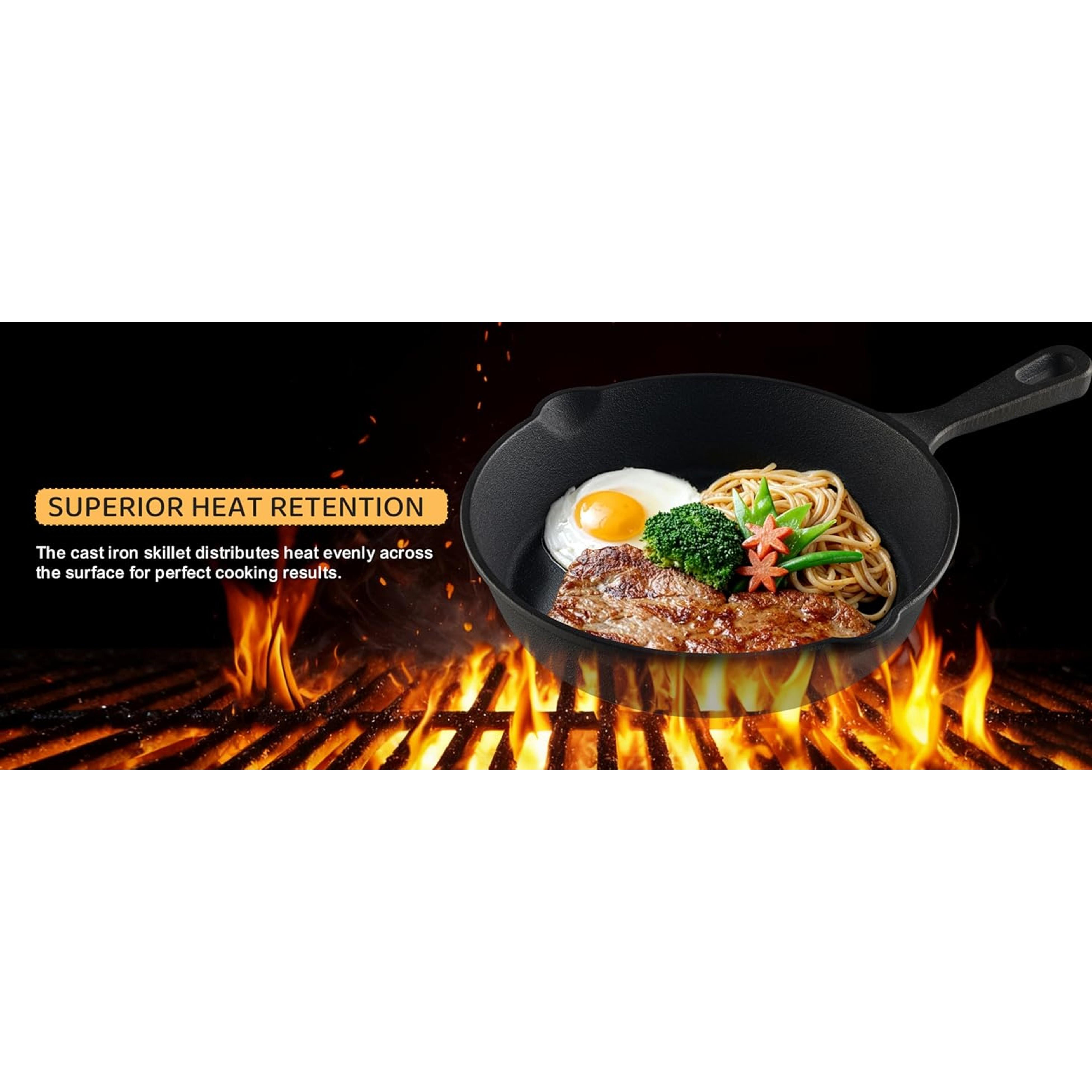 Cast Iron Skillet 3-Piece Set, Heavy-Duty Professional Restaurant Chef Quality Pre-Seasoned Pan Cookware Set, 6", 8", 10" Pans For Frying, Saute, Cooking, Use Indoor/Outdoor, Oven, Grill Cast Iron Skillet 3-Piece Set, Heavy-Duty Professional Restaurant Chef Quality Pre-Seasoned Pan Cookware Set, 6", 8", 10" Pans For Frying, Saute, Cooking, Use Indoor/Outdoor, Oven, Grill