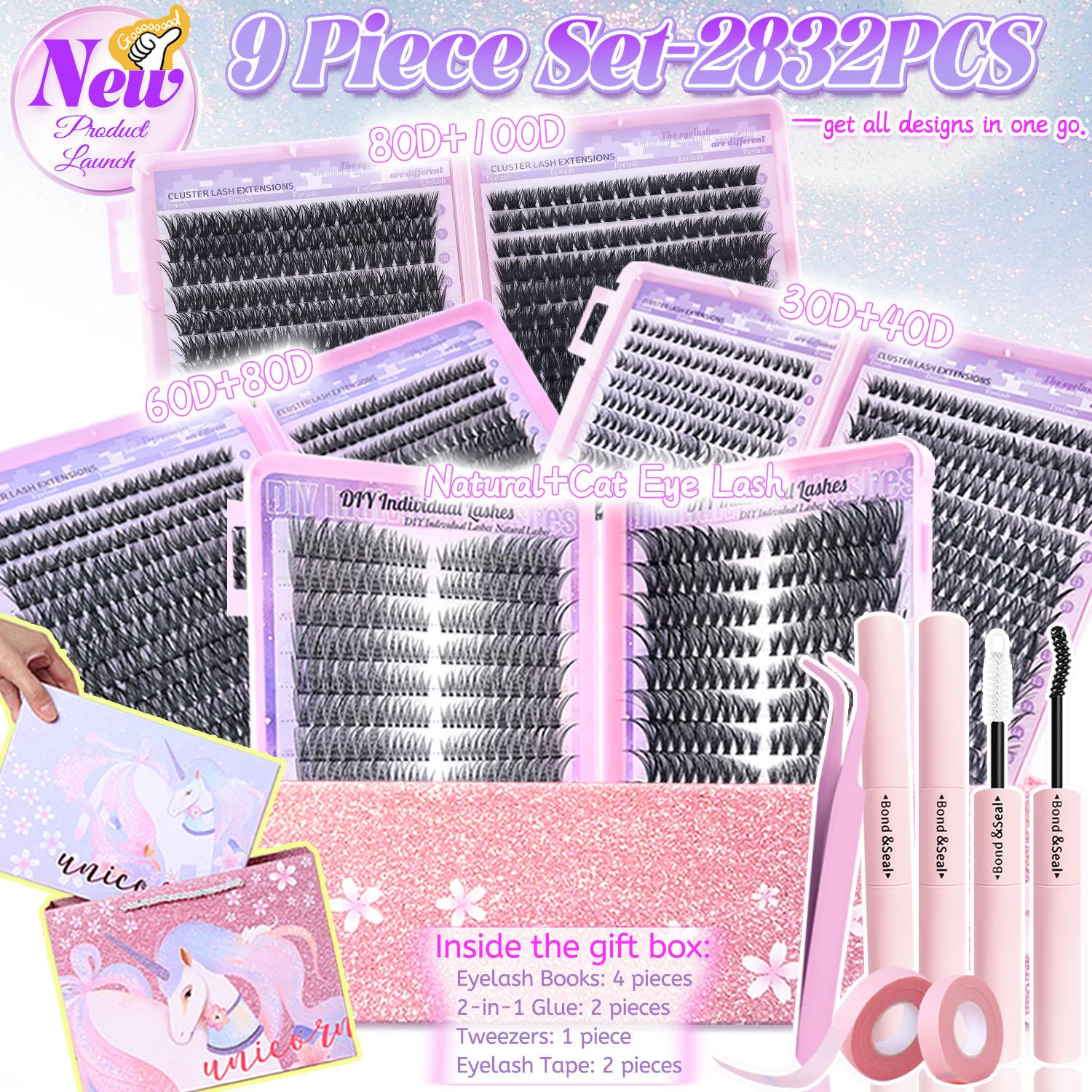 3/9 Boxes/set Wispy Lash Cluster, 720/672 Clusters DIY Eyelash Extensions, 9–18 mm Mixed Length with 30D+40D/60+80D Natural Density, Beginner-Friendly Reusable D/C Curl Lashes