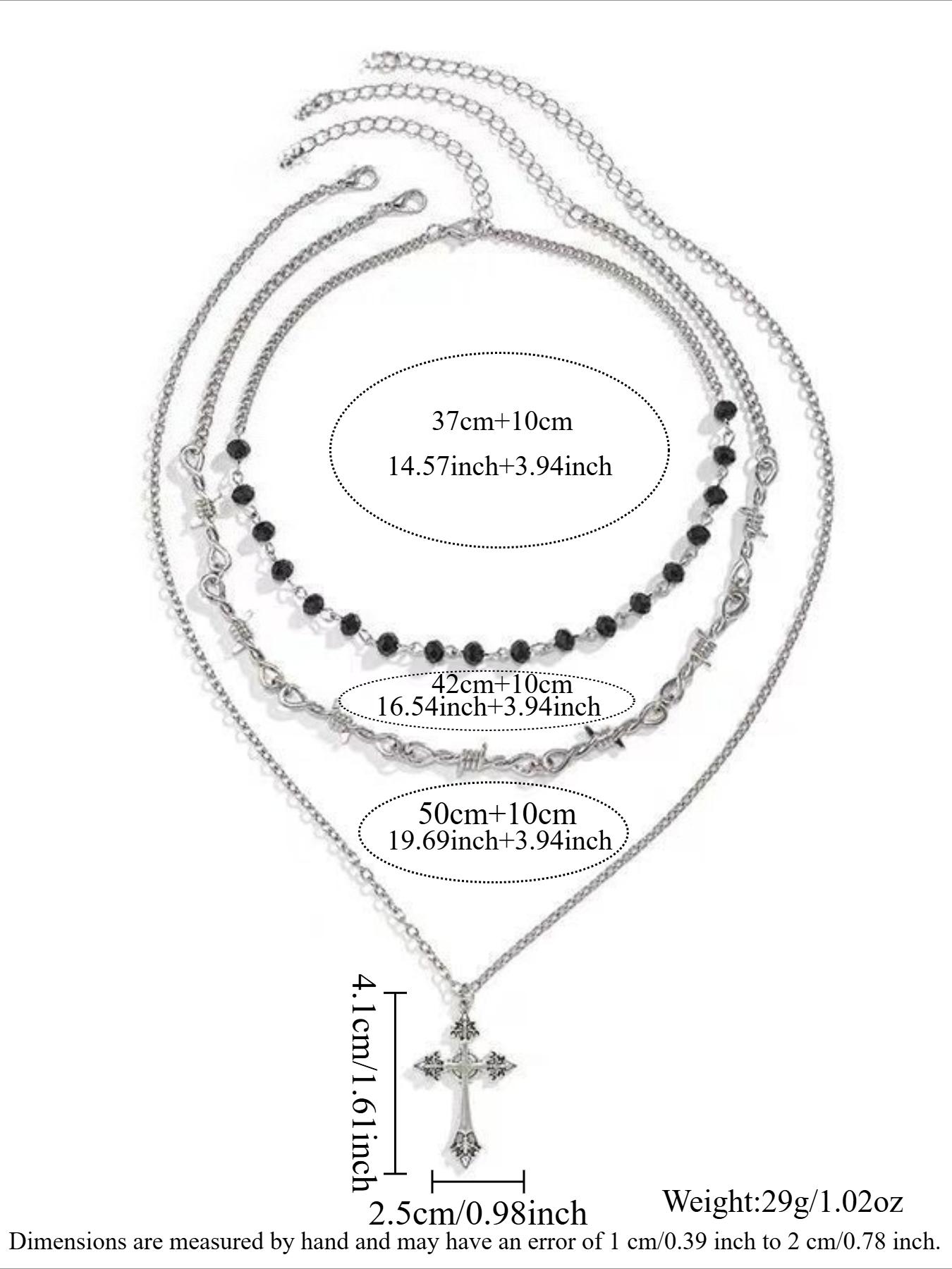 Gothic Punk Cross Pendant Necklace Set, Vintage Beaded Thorn Chain Jewelry for Women, Halloween Party Accessories