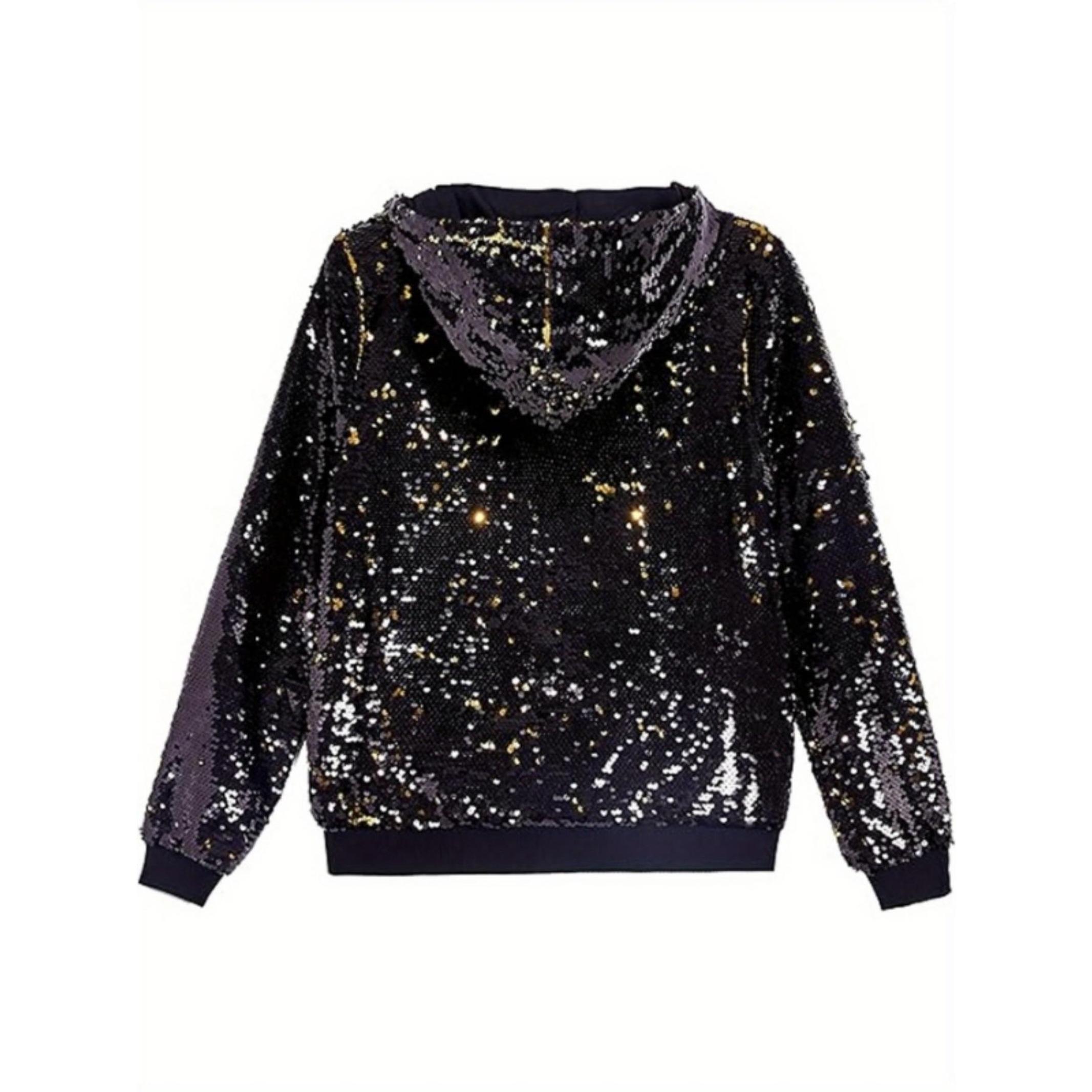 Women's Sequined Casual Jacket, Ombre Pattern, Fitted Style, Zipper Design, Long Sleeve, All Seasons Wear, Perfect for Parties