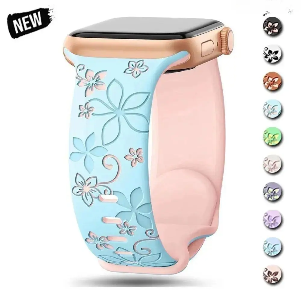 Engraved Silicone Apple Watch Band for Women – Sport Strap Compatible with 38-49mm Series & Ultra