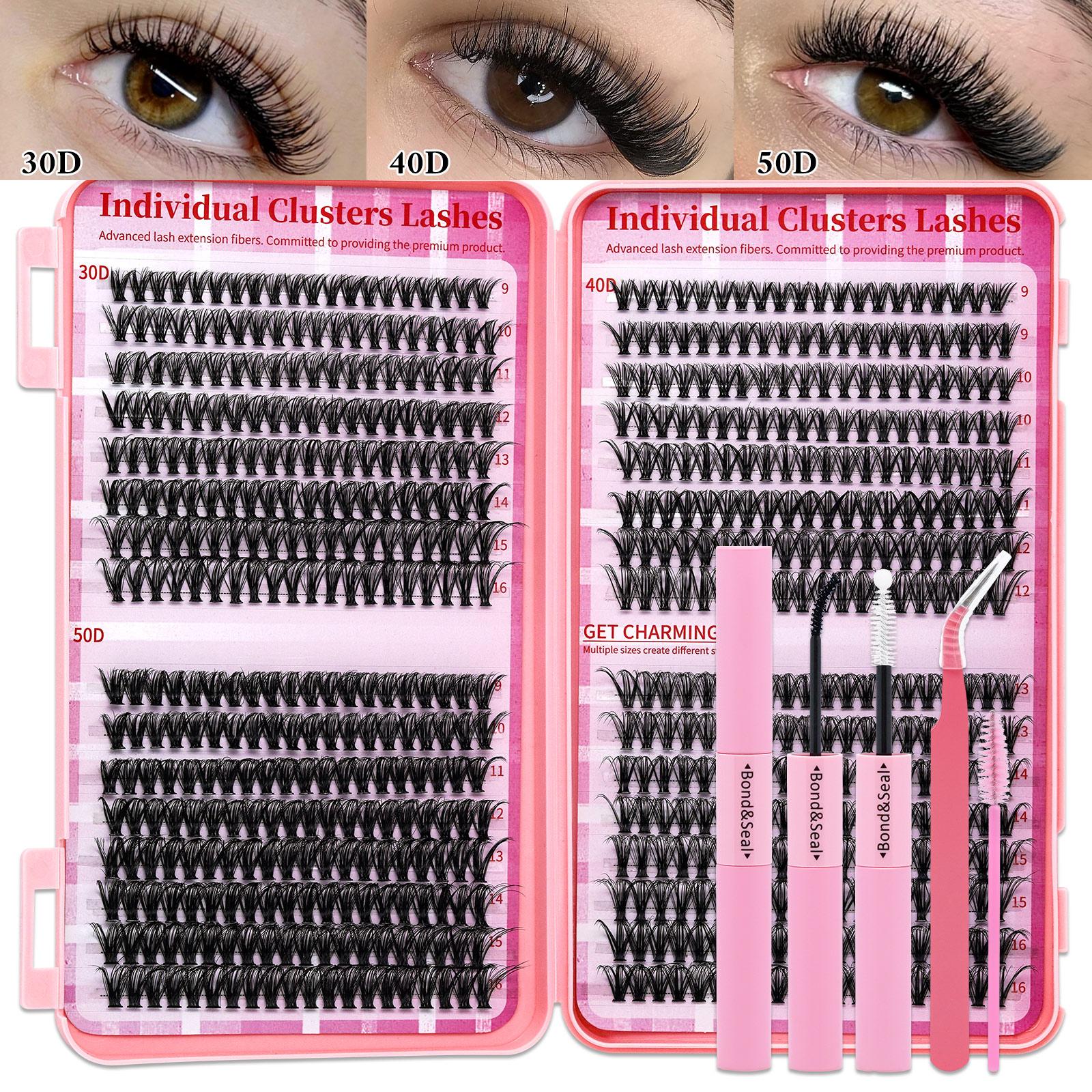 Lashsun Lash Clusters Kit D Curl 8 Styles, Natural Colorful Lashes, Bond Seal Brush, Headband Wristband, Beginner Proficient DIY