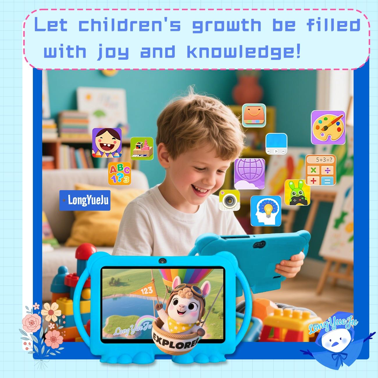 Surprise holiday gifts! 7-inch Android tablet intelligent learning machine, movie, reading, internet, wireless connection, etc., installed iWAWA educational software, parental control, no adapter, blue/pink, Halloween and Christmas gift options