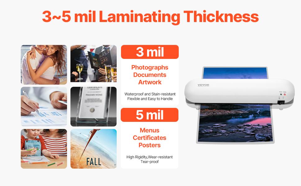 VEVOR Laminator Machine, Thermal Laminator for Max A4 Paper Size, 3-4 min Quick Warm Portable Laminator, 3-5 mil Thickness, Ideal for Home, Office, Business, or School Supplies, White+ Grey