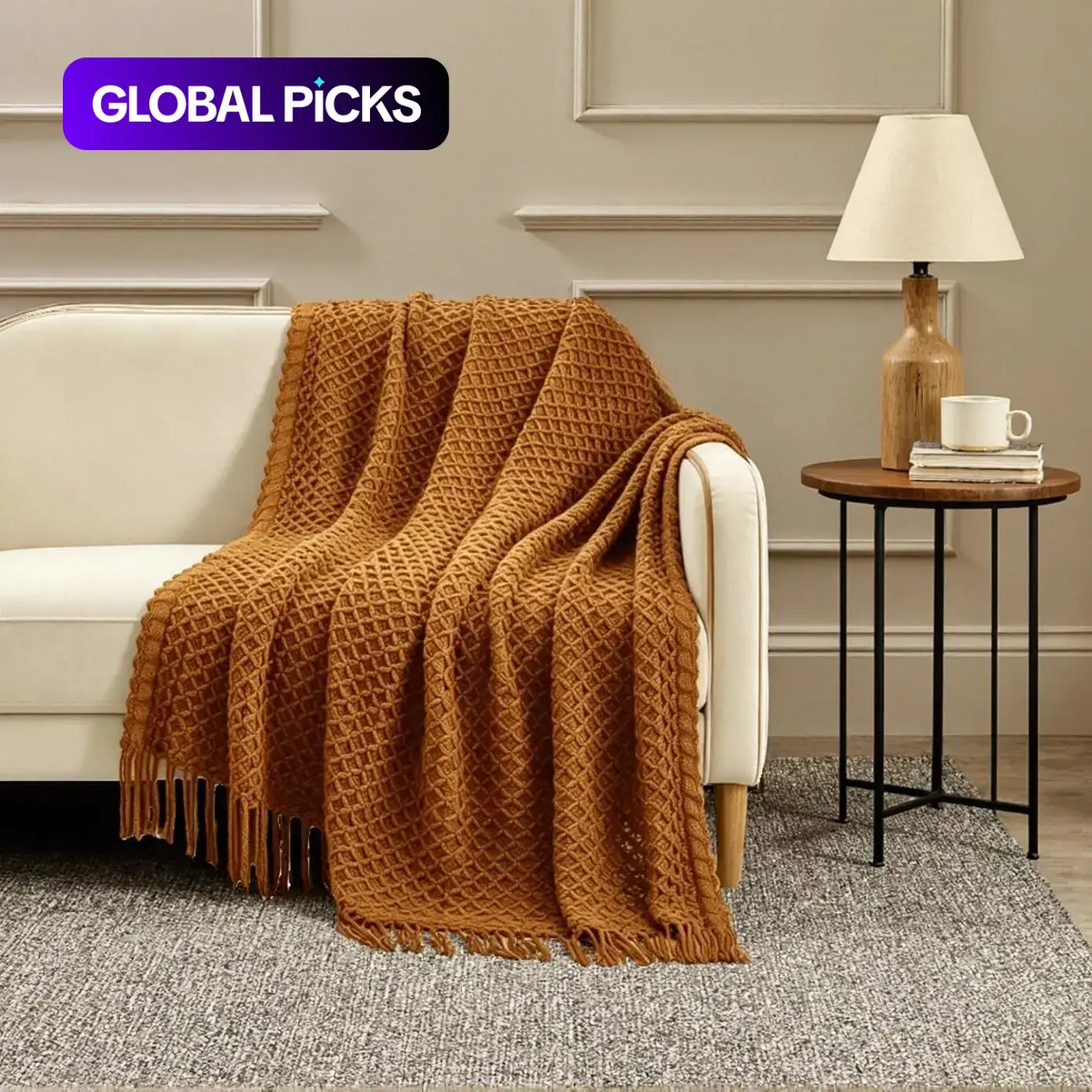 CREVENT Knitted Soft Throw Blanket, 3D Diamond Pattern, Bohemian Style, Boho Style Blanket, Suitable for Sofa Chair Bed Home Decor, All Seasons Use, for Couch