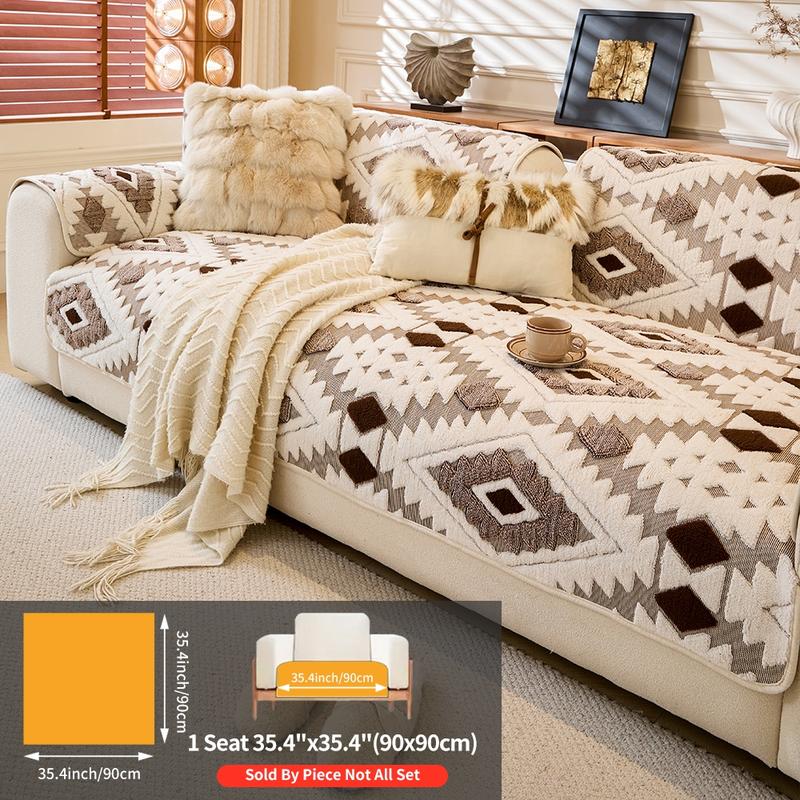 Plush Anti-Slip Dustproof Cat Scratch Sofa Cushion Cover, Reusable All-Purpose Winter Mat, Warm Plaid Design, Sofa Couch Protector, Home Decor, Sofa Slipcover