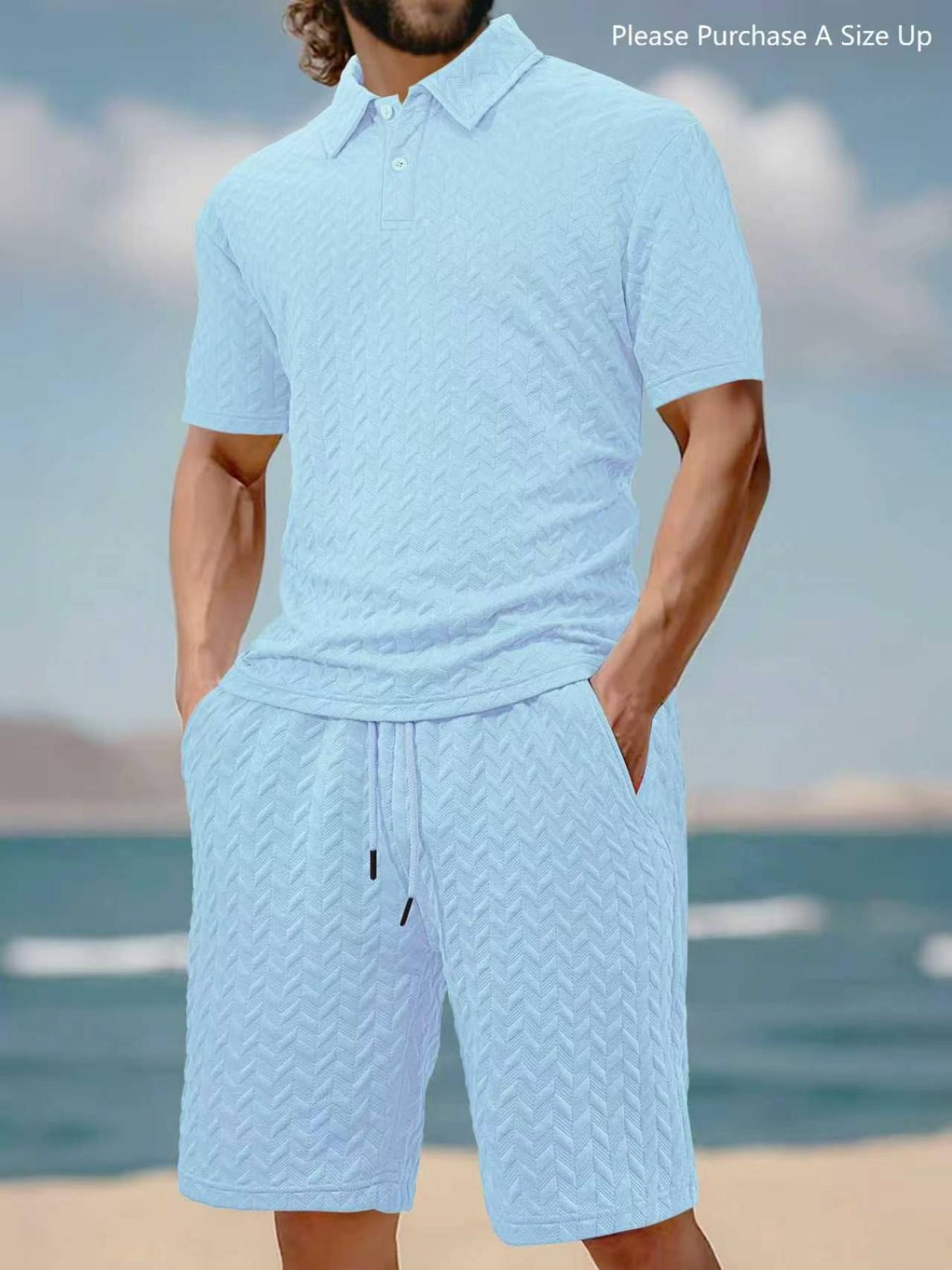 Please Purchase A Size Up. Men's Solid Polo Shirt & Drawstring Waist Shorts Set, Cozy Breathable Two-piece Outfits for Daily Outdoor Wear, Men Clothes for Summer. Please Purchase A Size Up. Men's Solid Polo Shirt & Drawstring Waist Shorts Set, Cozy Breathable Two-piece Outfits for Daily Outdoor Wear, Men Clothes for Summer.