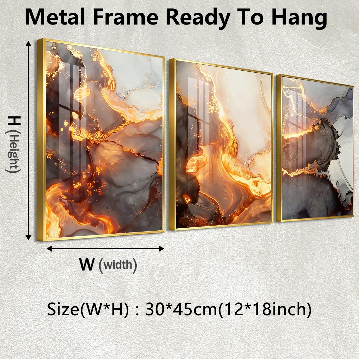 3 Counts Aluminum Alloy Framed Painting, Abstract Golden Lava Flow Pictures, Home Decoration For Living Room, Bedroom, Office, Restaurant, Hallway Wall Decor, Odorless Print Artwork, Luxury Perfect Gift For Friends And Family