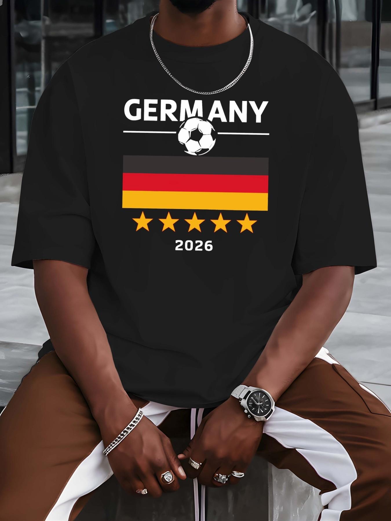 Germany National Team 2026 World Cup Theme Short Sleeve T-Shirt, Men's Loose Fit, Cotton Breathable, Casual Style, Fan Essential