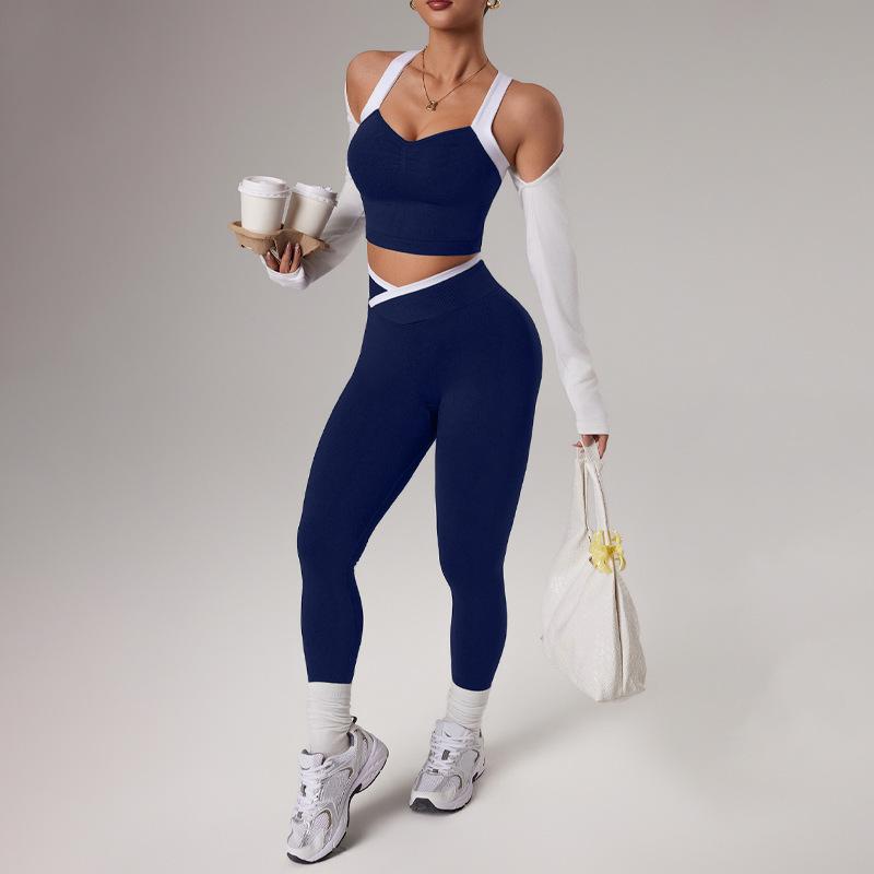 Yoga clothes, suits, women's cross, beautiful back, bra, sports underwear, hip lift, trousers, Pilates, tights, gym clothes, running, cycling set contrast binding sporty breathable