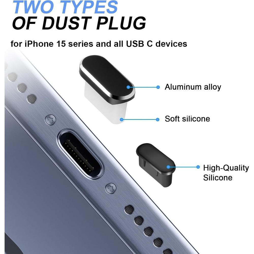 USB C Dust Plug Cover, 4pcs USB C Port Cover Cap Charging Port Cleaner with Cleaning Kits for iPhone 15 16 Series, Samsung Galaxy S23/S22/S21/S20 Ultra, Note 20/10 and All Type C Devices